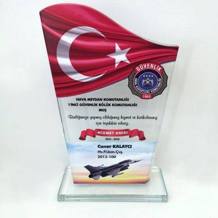 Türk Bayraklı Askeri Hizmet Anısı Kristal Plaket